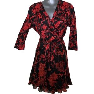 Diane Von Furstenberg Irina Floral Wrap Dress Red Black Silk Blend Women's 10